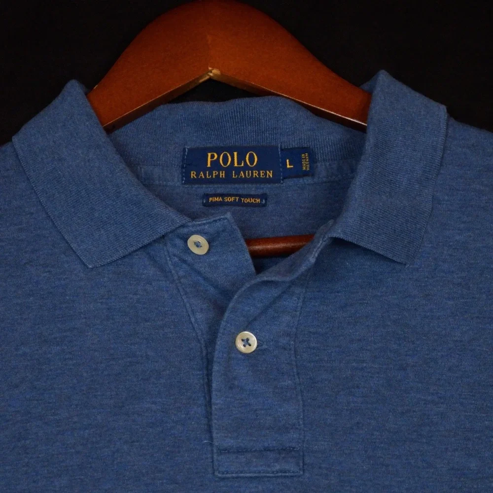 Polo Ralph Lauren Polo Shirt Mens L Blue Heather Pima Cotton Short Sleeve